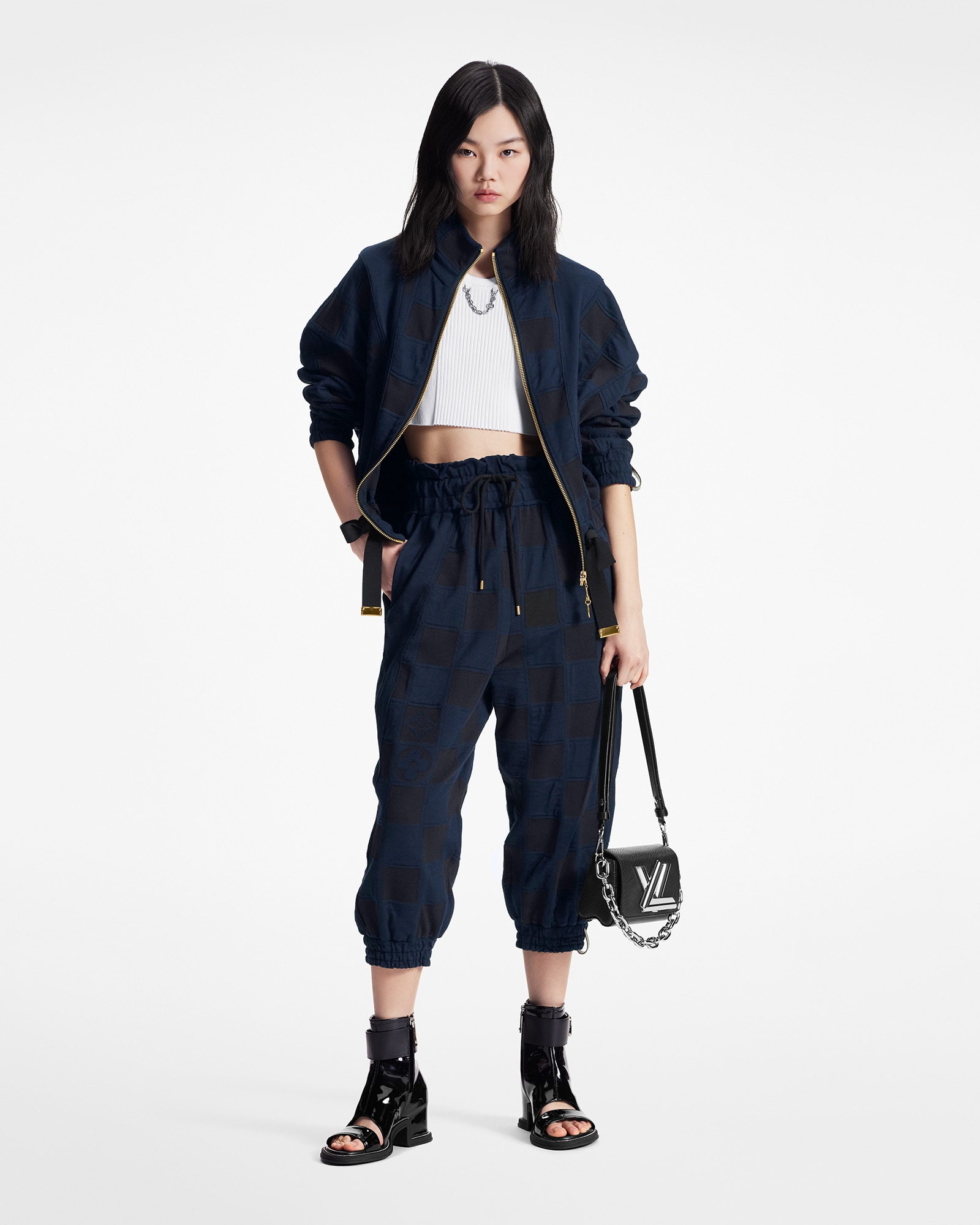 Quilted Damier Cropped Jogging Pants Women Ready to Wear